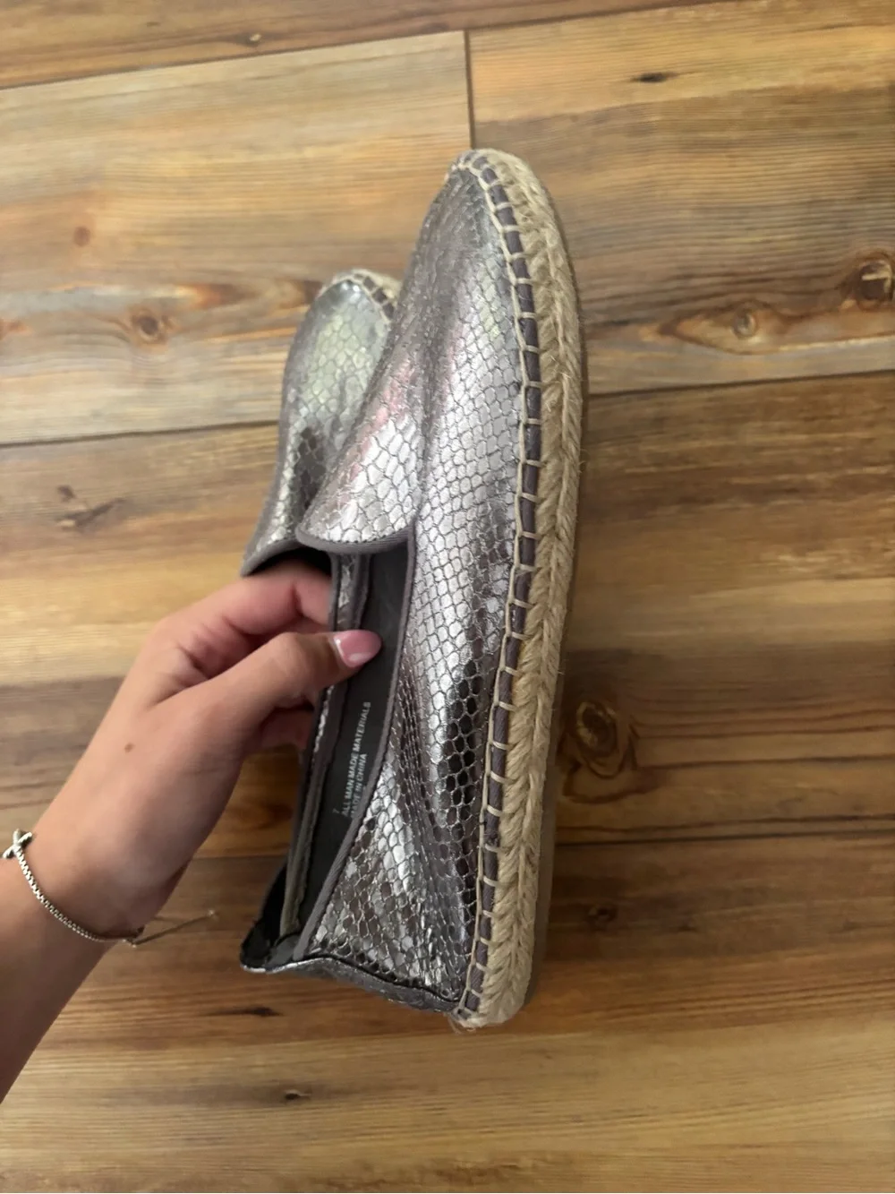 DV by Dolce Vita Metallic Taupe Snake-Print Espadrille Flats